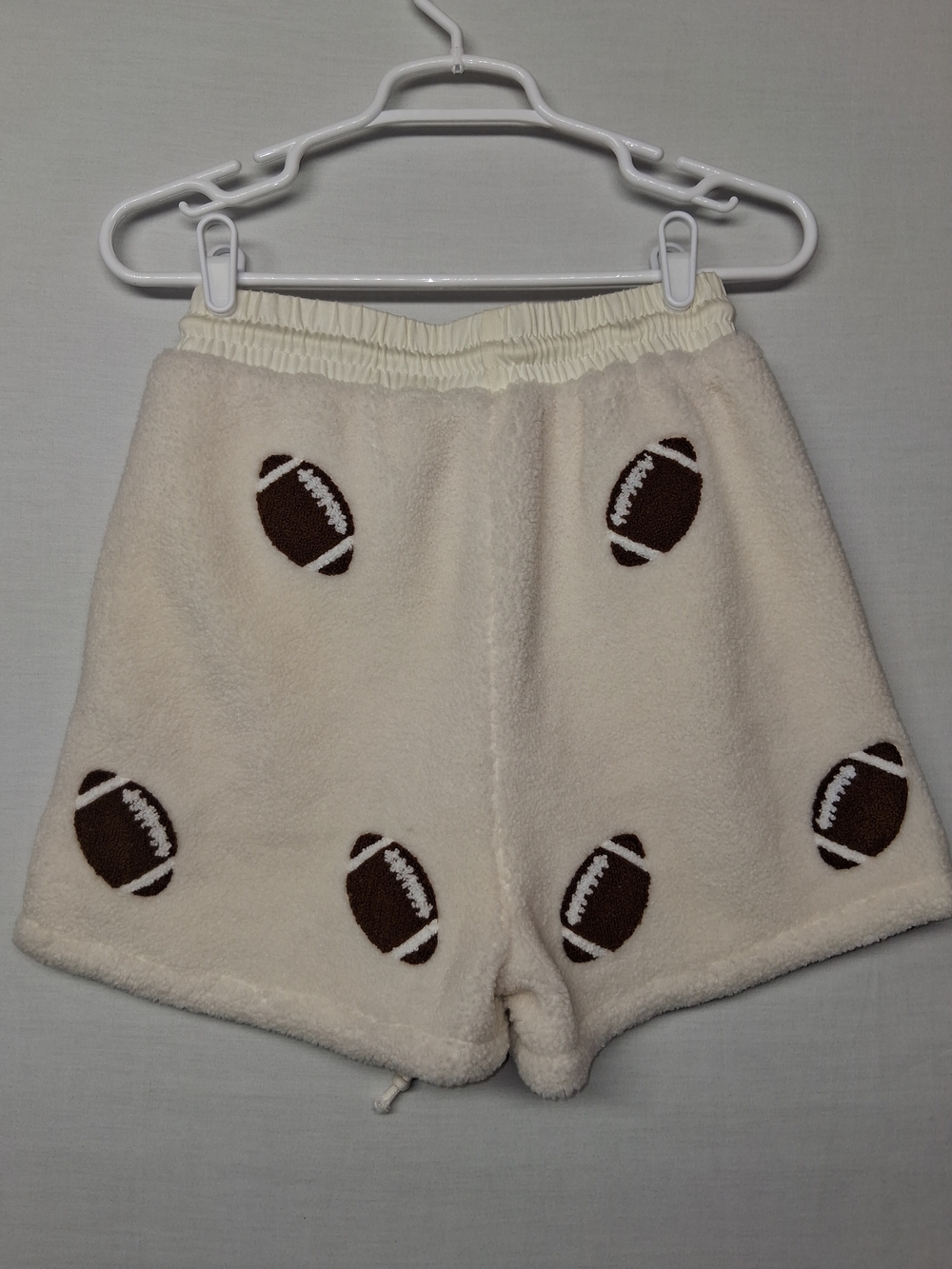 Why Dress Cream Sherpa Football Print Women's Shorts - Picture 10 of 14